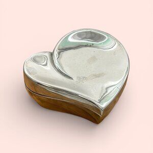 Vintage Silver Heart Trinket Box Red Velvet Lining Jewelry Box Decor Romantic